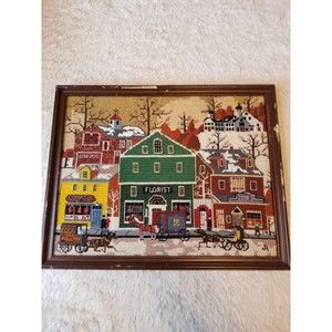 Dimensions Main Street Wool Needlepoint Kit #2143 Charles Wysocki 1984 completed